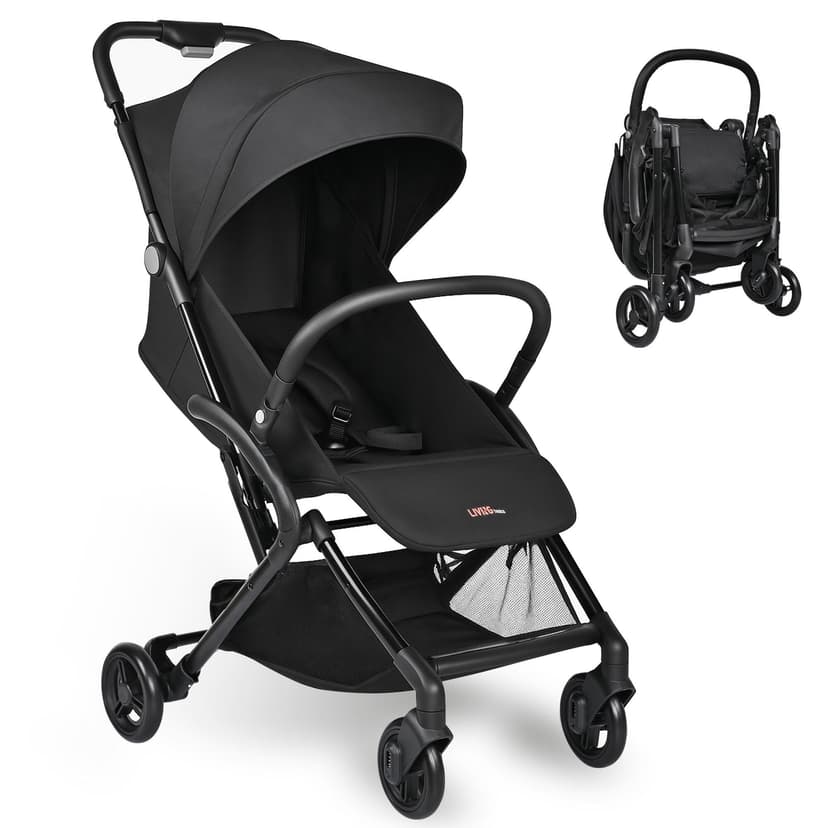 Lightweight Baby Stroller, Compact Fold Travel Umbrella Stroller with Adjustable Backrest & Footrest, Black (Carries up to 33 lbs)
