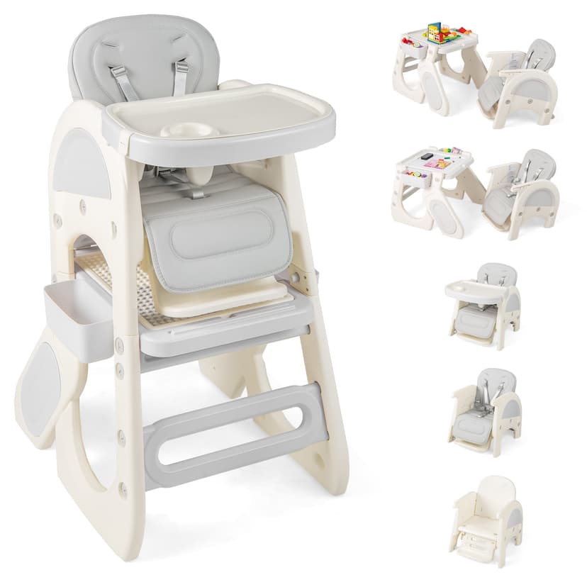 Gymax Convertible Baby Tall Chair 2-Tier Food Tray Feeding Chair for 18+ Month Olds