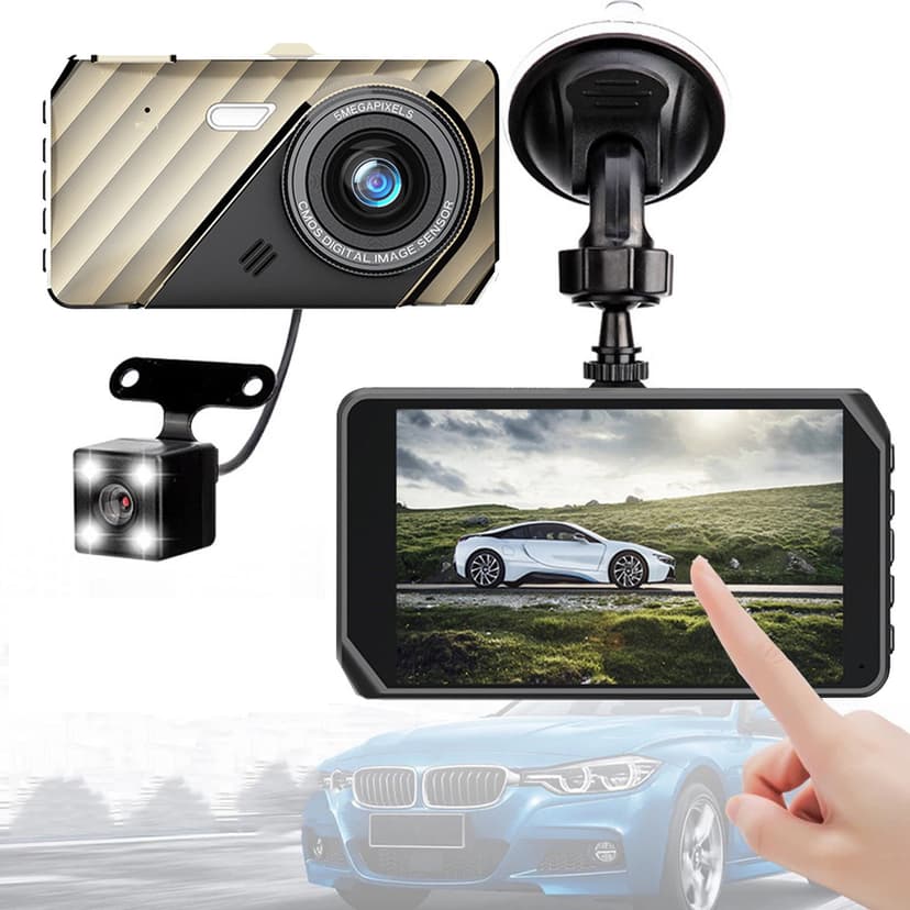 Dvkptbk Smart Touchcontrol 4-Inch HD Screen Dash Cam Front and Rear Dual Recording 170 ° Wide-Angle Reverse Image Motion Detection G Sensor 24H Parking Monitoring Dash Cam Automobiles & Motorcycles