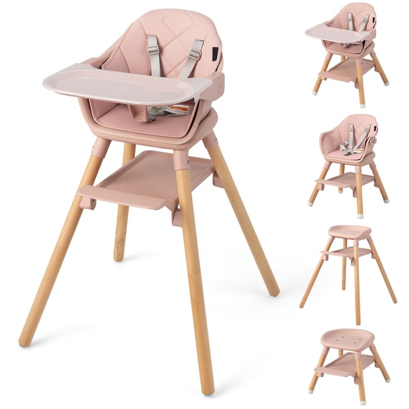 Patiojoy 3 in 1 High Chairs for Babies and Toddlers, Eat and Grow Convertible Highchair with Foot Rest Pink