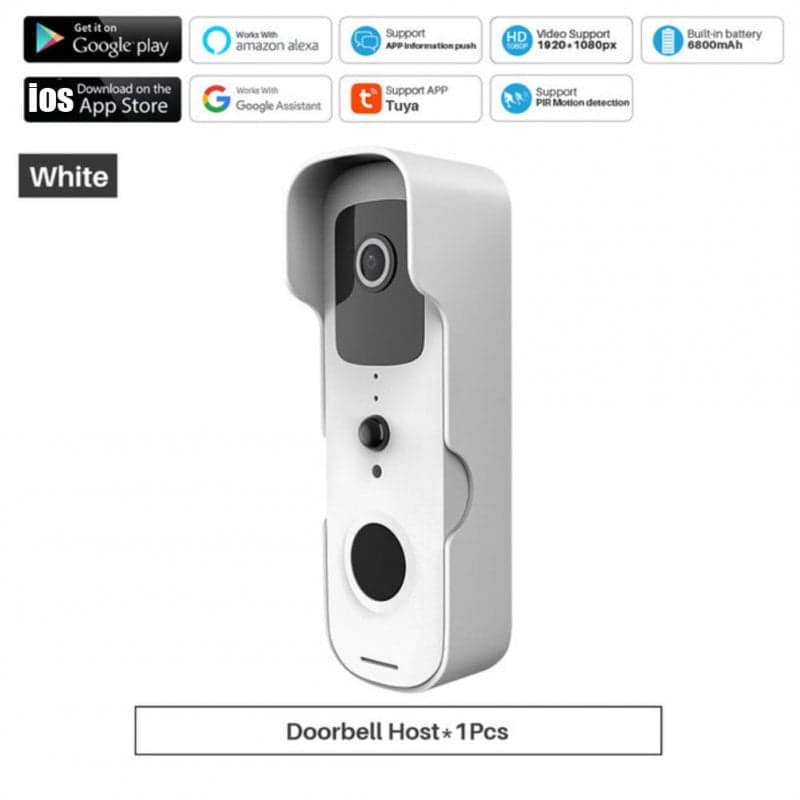 Tuya Smart Video Doorbell Wifi 1080p Home Wireless Two-Way Video Intercom Door Bell Pir Motion Detection Ip Camera White