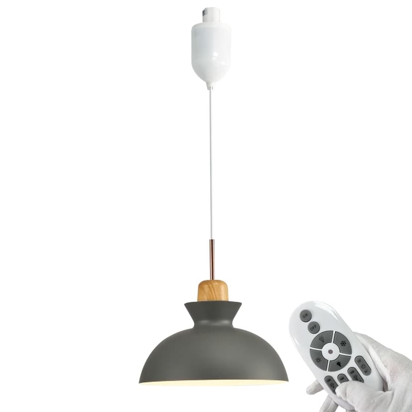 FSLiving Adjustable Height H Type Track Lighting Macaron Wooden Rose Gold Handle Grey Metal Lamp 4 Ft with Smart LED Bulbs, Remote Control Track Mount Pendants Timer Decorate for Dinning Table