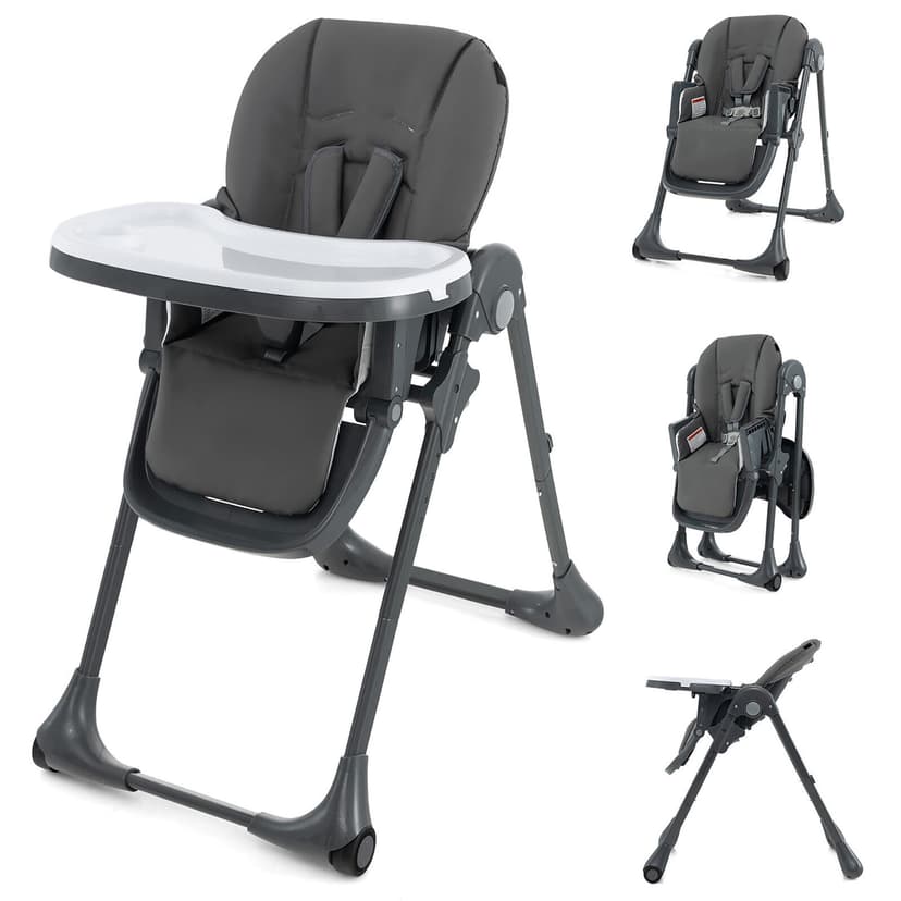 Gymax Baby High Chair w/ 7 Height & 3 Footrest Adjustable Cup holder 2 Wheels Gray