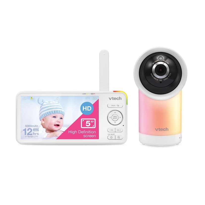 VTech RM5766HD 1080p Smart WiFi Remote Access 360 Degree Pan & Tilt Video Baby Monitor with 5” High Definition 720p Display, Night Light, White