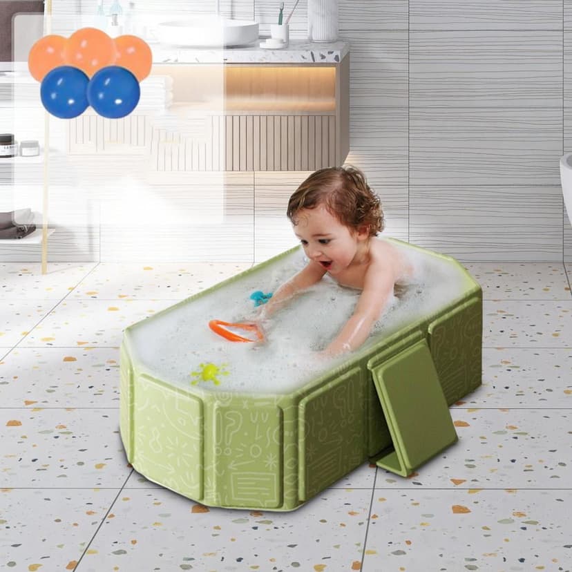 Feltree Foldable Bathtub for Kids Large Toddler Bathtub Baby Portable Shower Basin Includes 5 Balls 2 Ducks Water Toy for Kids 0-8 Years Old Boys