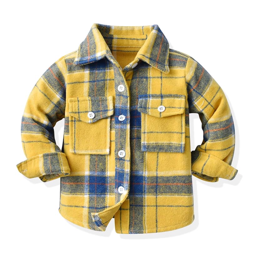 Cowsor Toddler Flannel Plaid Shacket – Lapel Long Sleeve, Warm Fall Tops for Boys & Girls (3M-10Y)