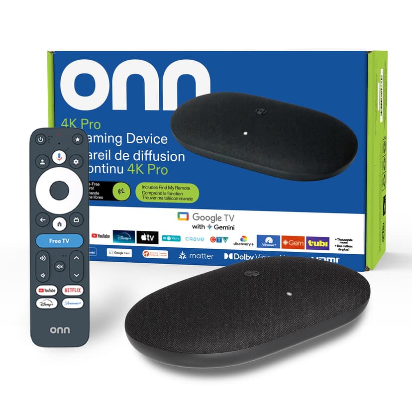 onn 4K Pro Streaming Device, Google TV with Gemini (NEW 2026 Model) - Ultra-fast Streaming, Stunning 4K UHD, 32GB Storage, 3GB RAM, Dolby Vision & Atmos, Find My Remote with Backlight, Ethernet Port