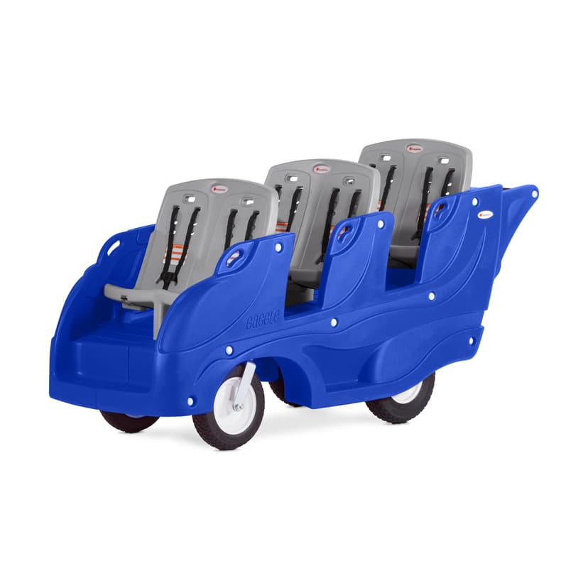 Foundations Gaggle Parade 6-Seat Buggy Stroller, Durable Multi-Child Daycare Stroller with Safety Harnesses, Blue/Gray