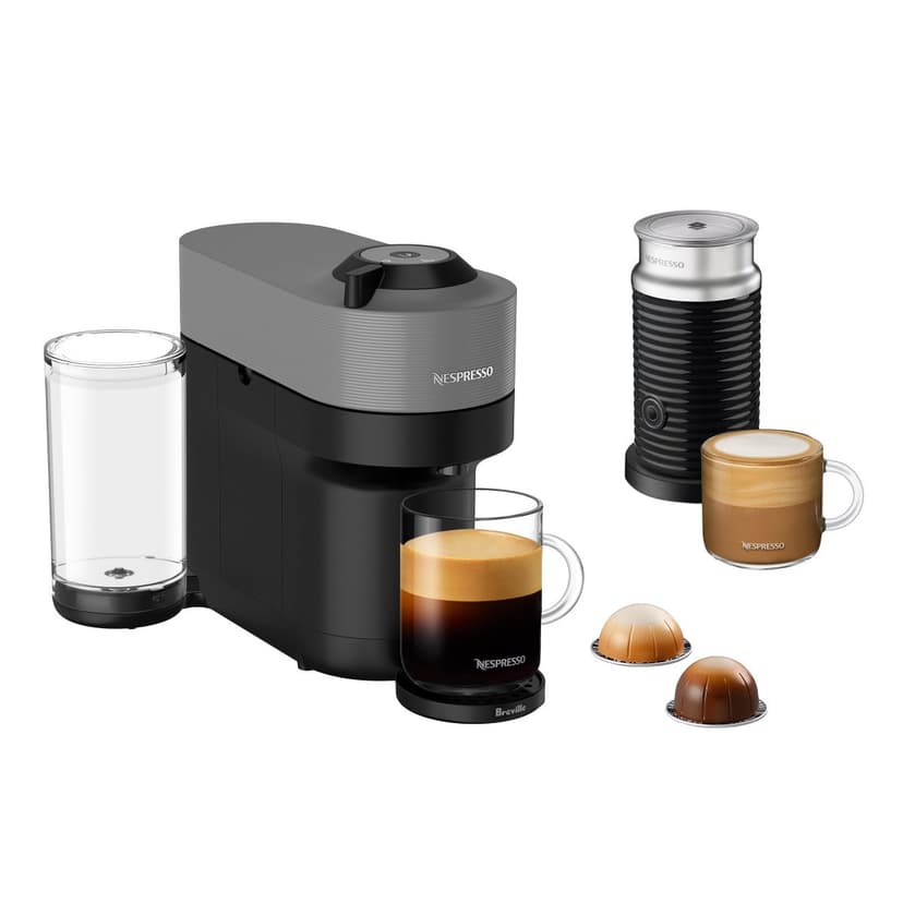 Nespresso Vertuo Pop+ Coffee Pod Machine by Breville with Aeroccino with $25 Nespresso Coffee Credit Dark Grey