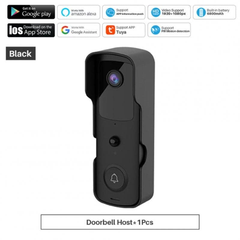 Wireless Wifi Doorbell Pir Motion Detection Night Vision Video Intercom Camera Smart Home Security Monitor Black