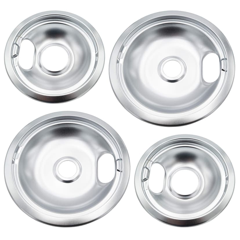 316048413 and 316048414 Chrome Stove Burner Drip Pans Replacement Compatible with Frigidaire Whirlpool Electric Range Include 2 x 6 in, 2 x 8 in