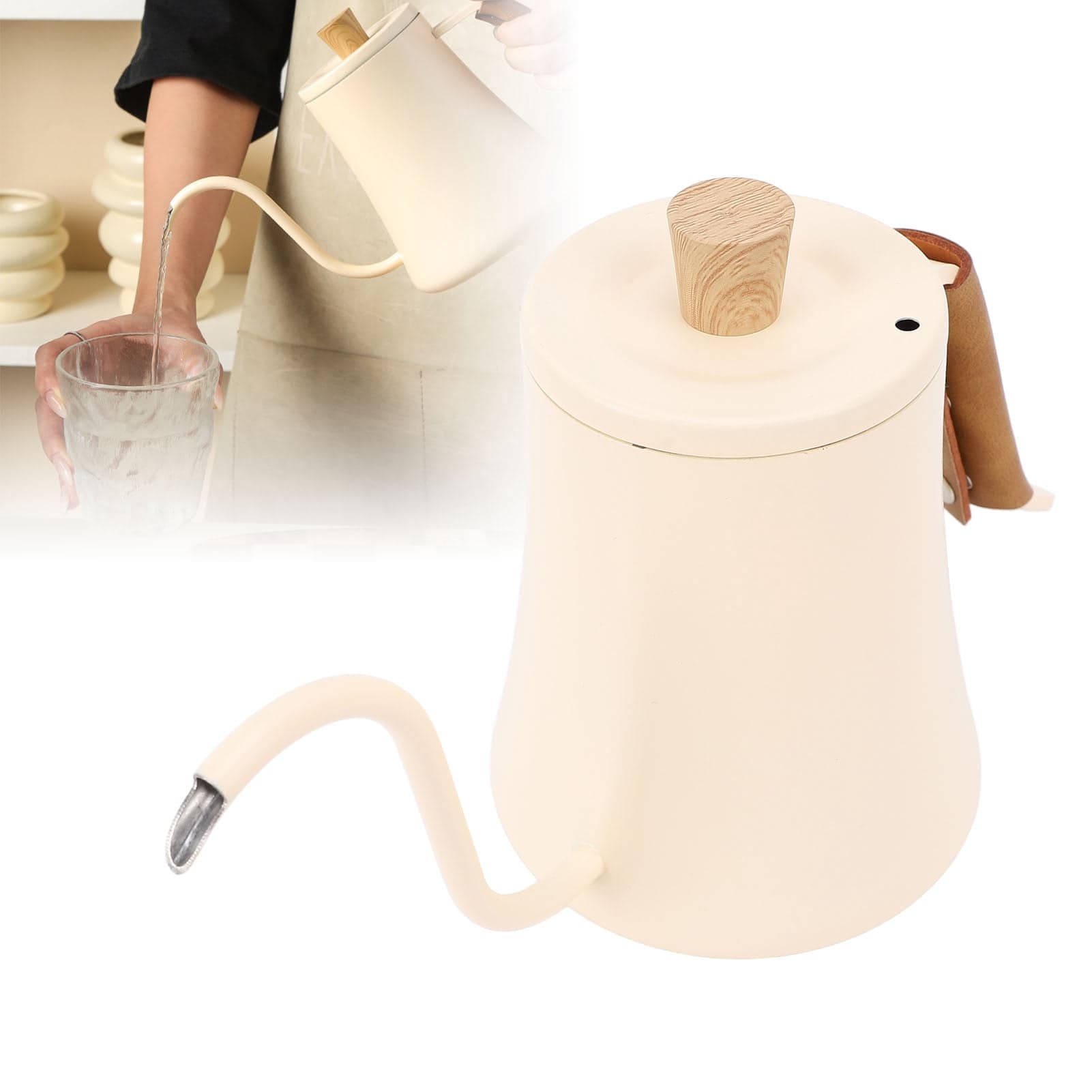 Gooseneck Pour Over Coffee Kettle, 600ml Easy To Clean Gooseneck Kettle with Lid for Home