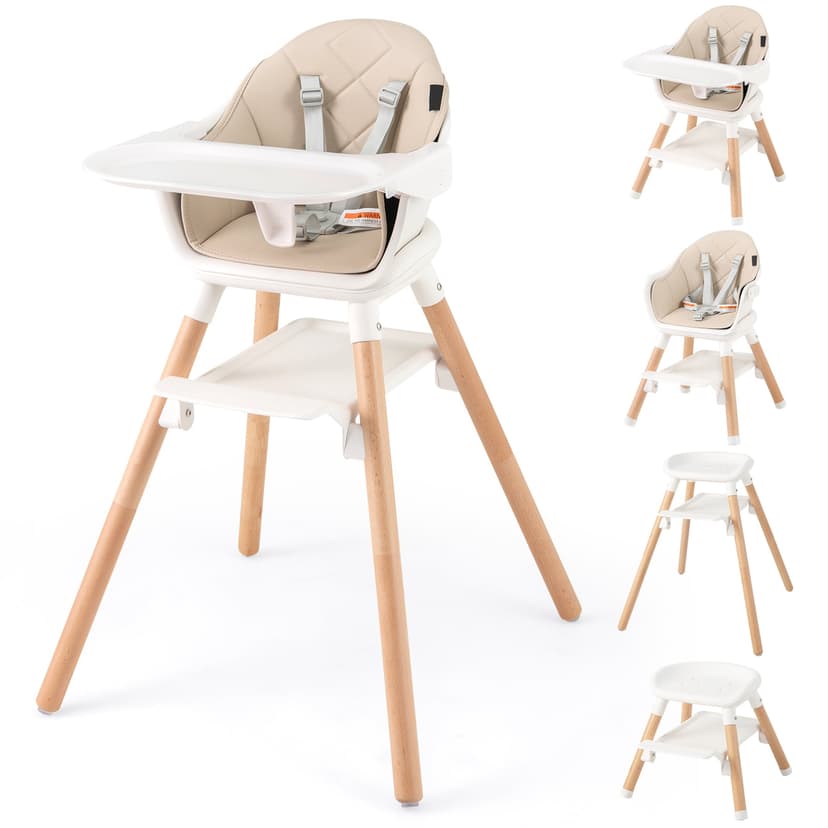 Patiojoy 3 in 1 High Chairs for Babies and Toddlers, Eat and Grow Convertible Highchair with Foot Rest Beige