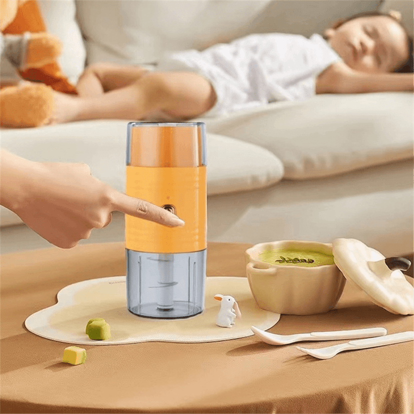 Mini Food Processor Double-Headed Electric Food Chopper for Vegetables, Meat, Fruits and Nuts Dry Wet Separation Orange
