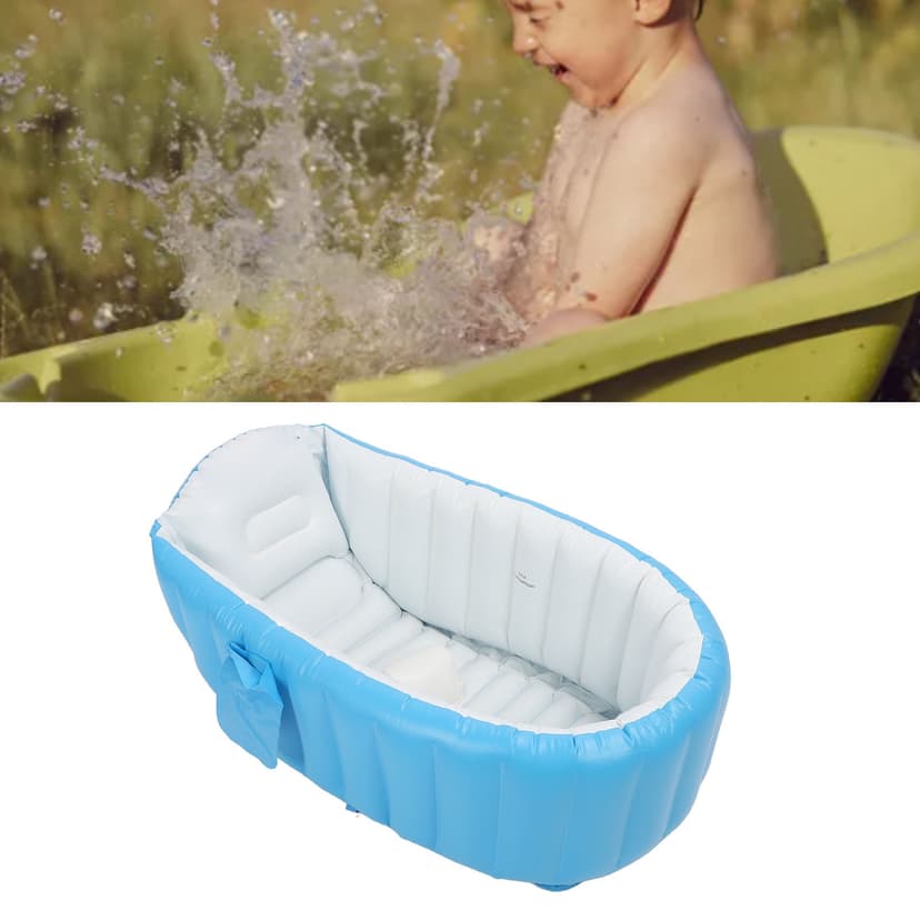 Inflatable Baby Bathtub, Ergonomic Backrest Travel Baby Bath Tub with Air Pump for Home Outdoor Light Blue