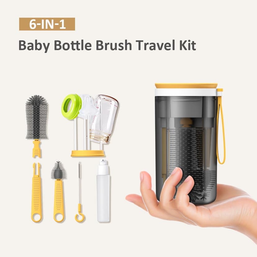 Brush Portable Baby Bottle Brush Kit Travel Feeding Bottle Cleaning Set Nursing Bottle Cleaner with Extendable Silicone Bottle Brush/ Brush/ Straw Brush/ Magnetic Drying