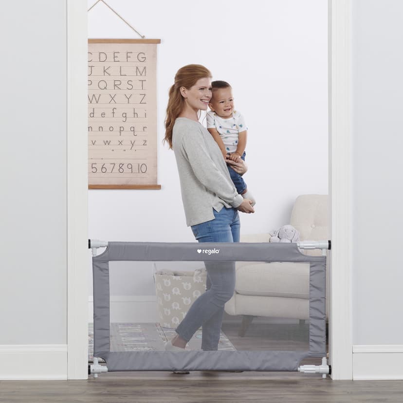 Regalo 50" Expandable Mesh Baby & Pet Safety Gate – Gray Pressure‑Mounted Gate for Doorway or Hallway, Fits 27.5–50 in Openings