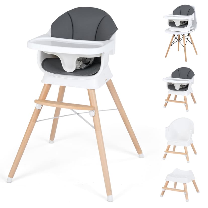 Costway Solid Wood Baby Feeding Chair Convertible High Chair for Babies & Toddlers,