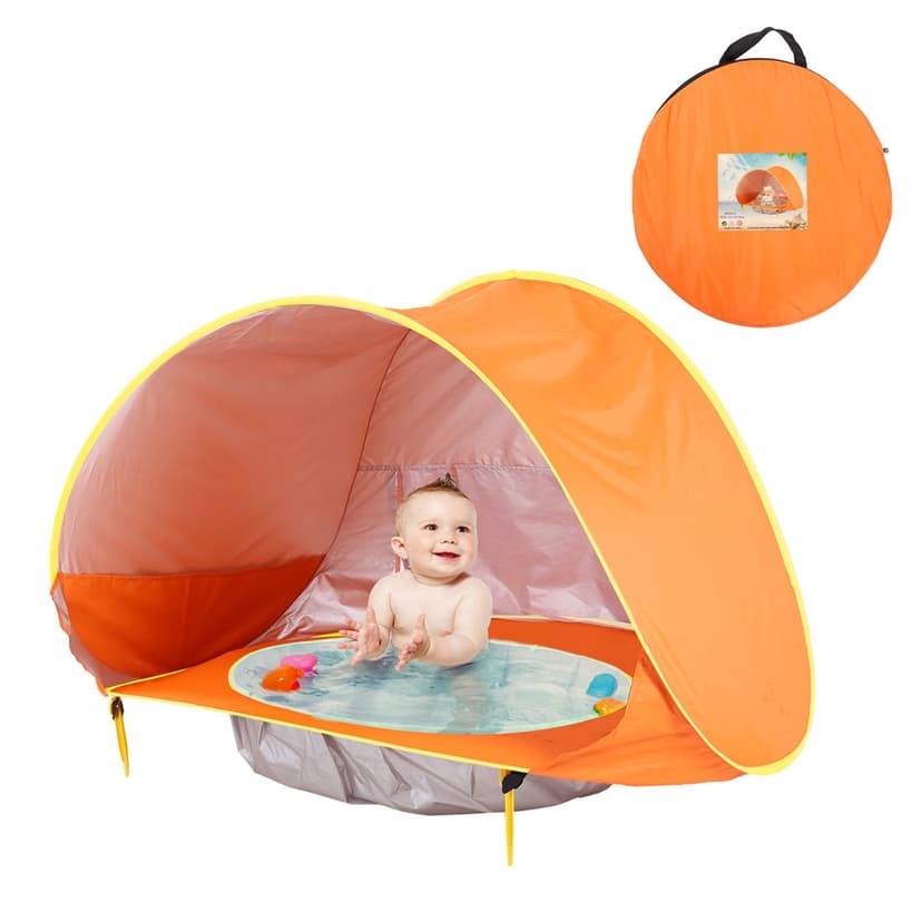 Kids' Orange Ocean-Themed Beach Shelter with Sun Protection – Multi-Functional Outdoor Water Play Tent, Pool Castle & Ball Pit Toy House for Toddlers