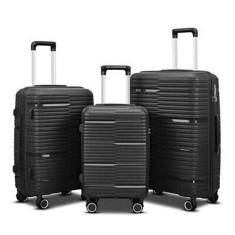 TRAVLR Elite 3-Piece (20"24"28") Expandable Lightweight Luggage Set with TSA Lock, Aluminum Trolley & Mute Wheels -Black.