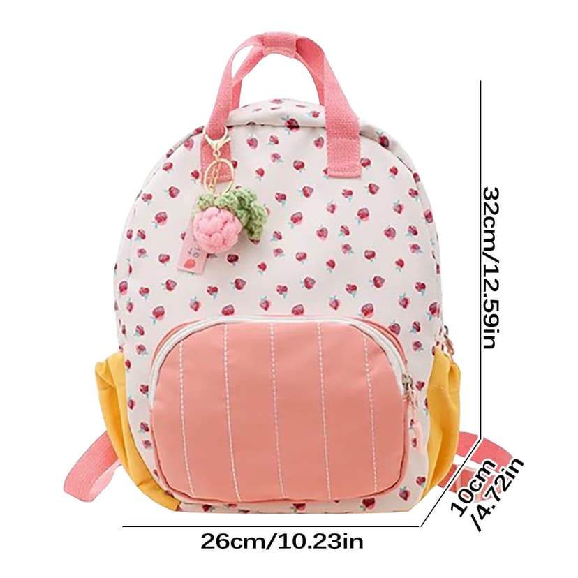 Baby Backpack Diaper Bag Strawberry Print Canvas Children's Schoolbag 10.62 in x 9.84 in For Ages 1 to 5