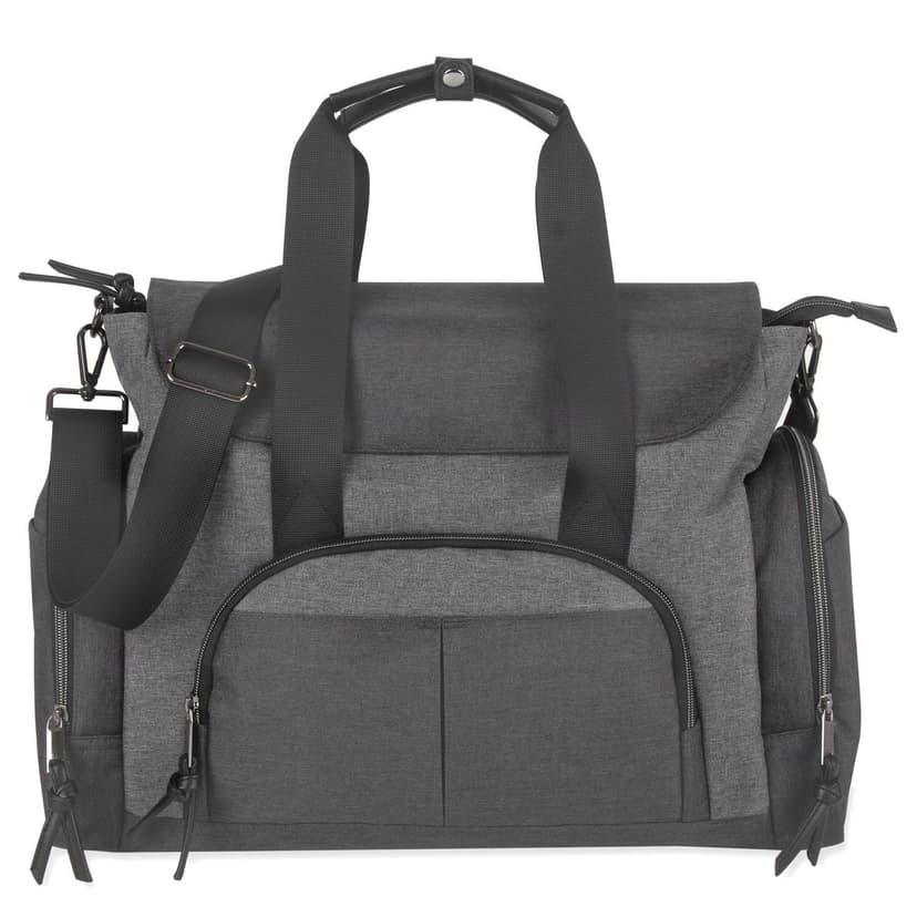 Baby Essentials 2 in 1 Convertible Multi-Pocket Baby Diaper Duffle Bag Tote with Magnetic Closure, Insulated Bottle Pockets, Foldable Diaper Changing Pad and Removable Shoulder Strap, grey