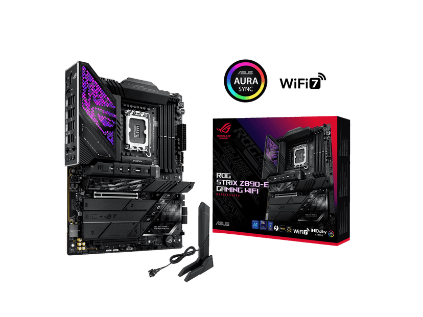 ASUS ROG STRIX Z890-E GAMING WIFI Intel® Z890 LGA 1851 ATX motherboard, Advanced AI PC-ready, 18+2+1+2 stages, DDR5, WiFi 7, 7x M.2, Thunderbolt™ 4, USB Type-C®, AI Overclocking, Cooling & Networking