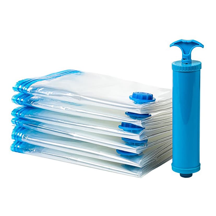 Sacs De Rangement Sous Vide, 8 Pièces, Sac De Compression Sous Vide Avec Valve Hermétique, Pompe Manuelle Pour le Rangement des Vêtements De Voyage à Domicile