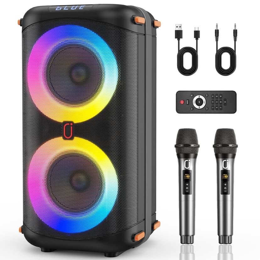 JYX Bluetooth Speaker, Dual 6.5'' Subwoofers, Portable Outdoor Speaker for Party, PA System with Echo Adjustment/Remote, HD Sound, T27