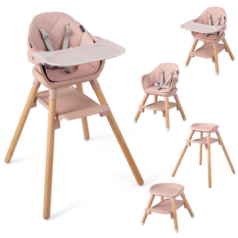 Costway 6-in-1 Convertible Wooden Baby Highchair Infant Feeding Chair with Removable Tray
