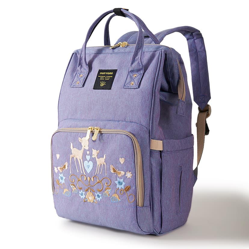Sunveno Embroidered Backpack Diaper Bag Travel Backpack, Purple Deer