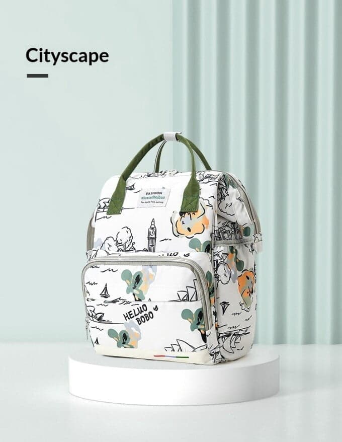Large Capacity Multi-function Diaper Bag Backpack, Lightweight Baby Bag with Independent Insulated Bottle Pocket, Multi-compartment Organization for Mom & Baby Travel, City Impression Style