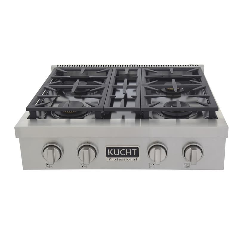 KUCHT Professional 30 in. Natural Gas Range Top with Sealed Burners Stainless Steel with Classic Silver Knobs