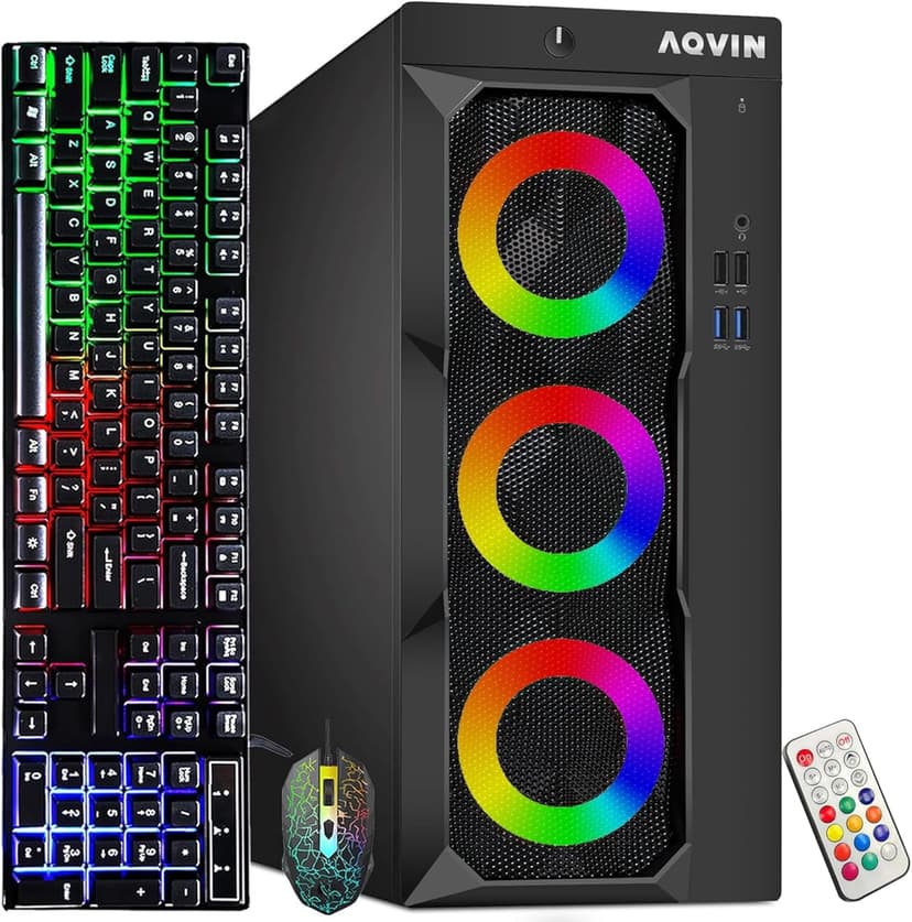 RGB Desktop PC ~ Intel Core i5 Processor 16GB RAM 256GB SSD 500GB HDD WiFi Bluetooth, HDMI DisplayPort, Windows 11 Pro - For Office / Home Use ~ AQVIN