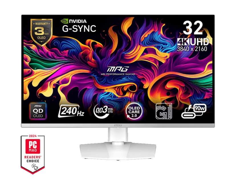 MSI 32" 3840 x 2160 (UHD) 240Hz 0.03ms (GTG) QD-OLED Gaming Monitor Tilt Swivel Height Pivot adjustable (MPG 321URXW QD-OLED)
