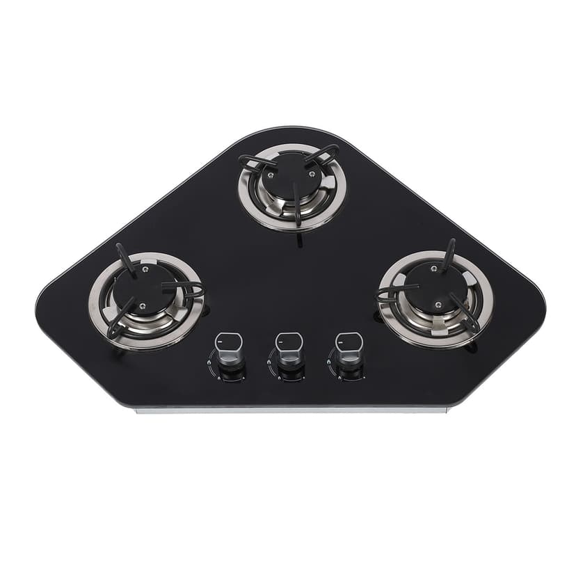 Gas Stove Cooktop, 1.8Kw 3 Burner Embedded Installation Stainless Steel Easy To Clean Tempered Glass Gas Hob Heat Evenly for RV for Caravan