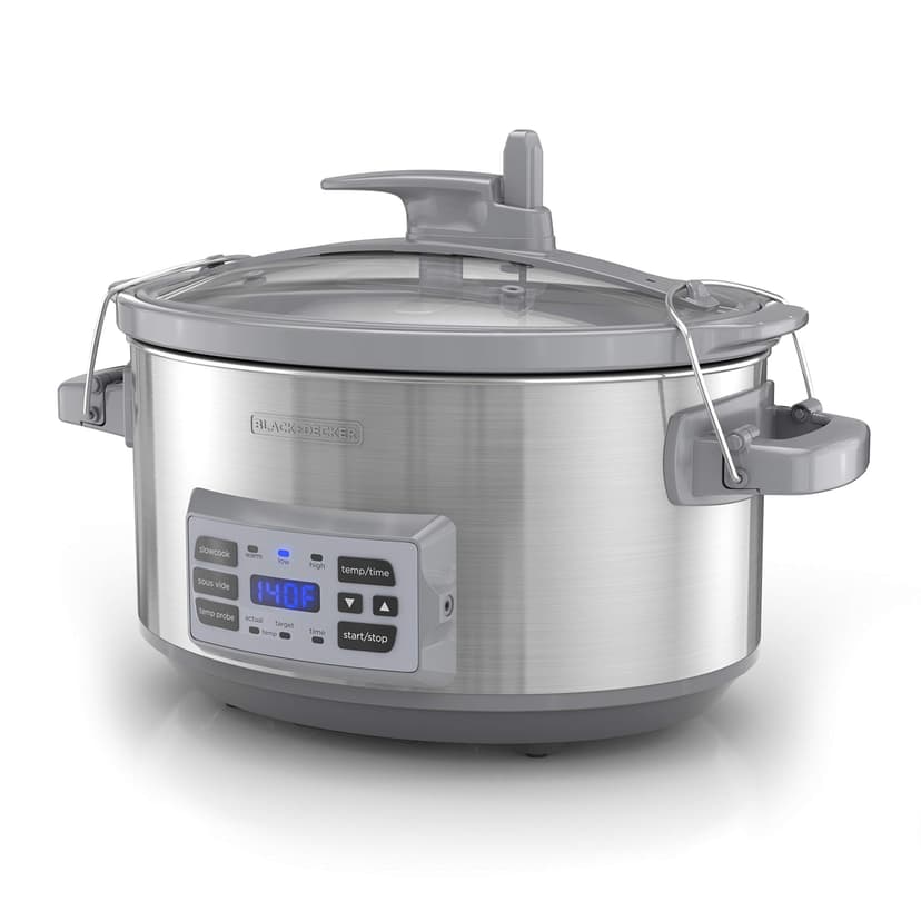 BLACK+DECKER 7-Quart Digital Slow Cooker with Temperature Probe, Stainless Steel