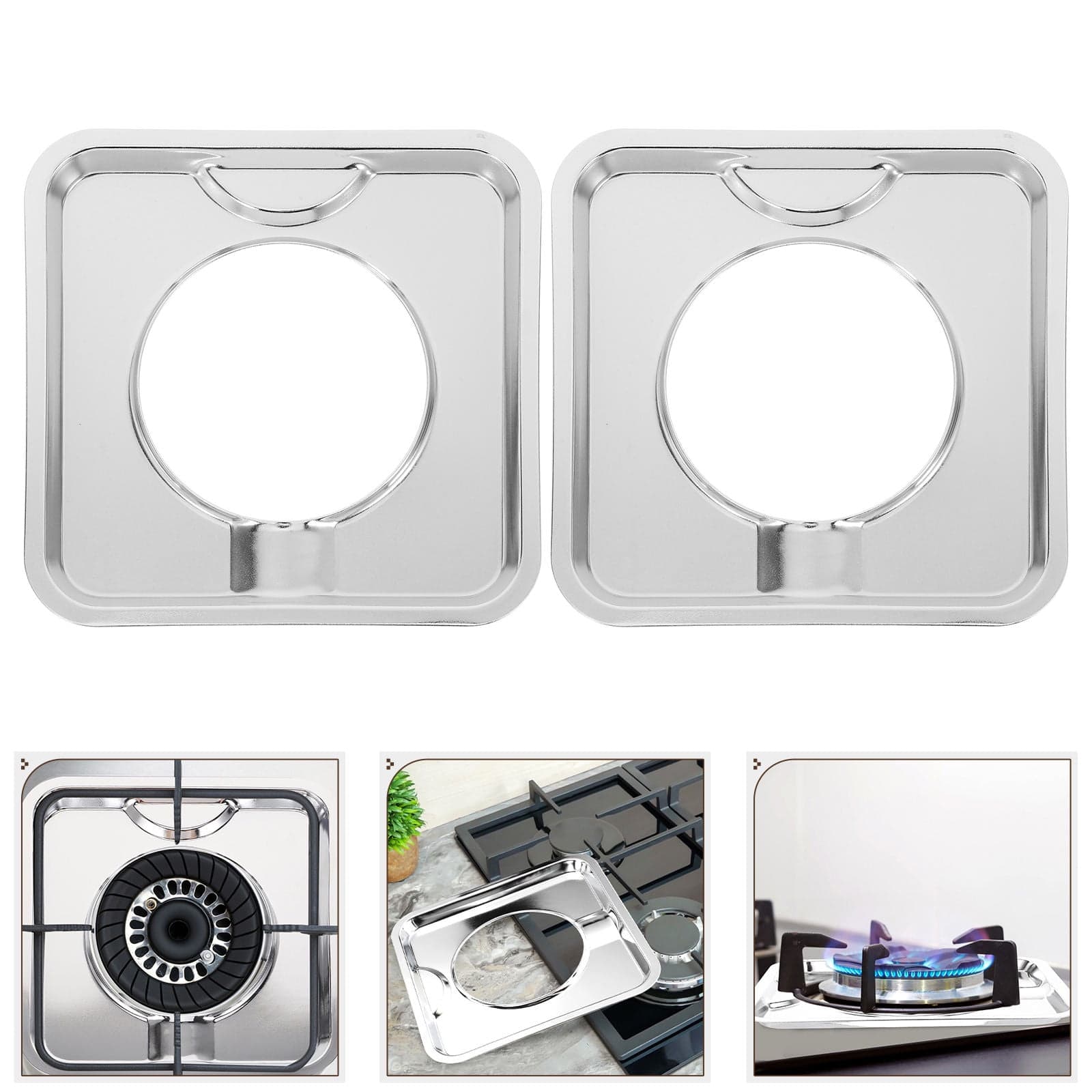 ELAYARD 4Set Stainless Steel Square Gas Range Drip Pan for Heat Resistant 11.8x11.8x0.5in