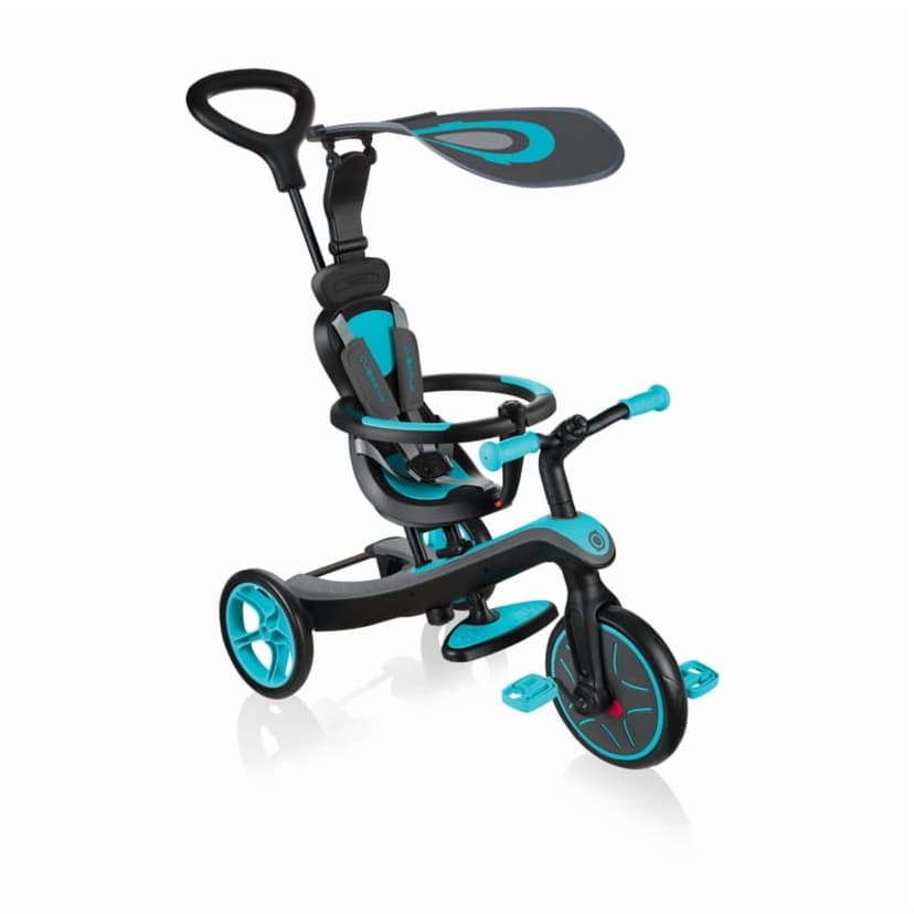 Globber 4-in-1 Trike Explorer (Teal) – 1 Unit, Transforms from Assisted Tricycle with Push Handle to Toddler Balance Bike