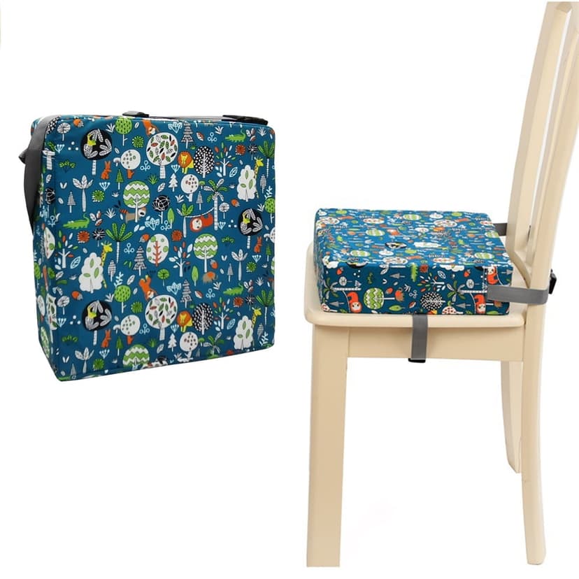 Graflsoa Green Forest Kids Booster Seat Cushion - Waterproof Fabric & High-Density Sponge, 32.5x32.5x8cm, Grey/Green
