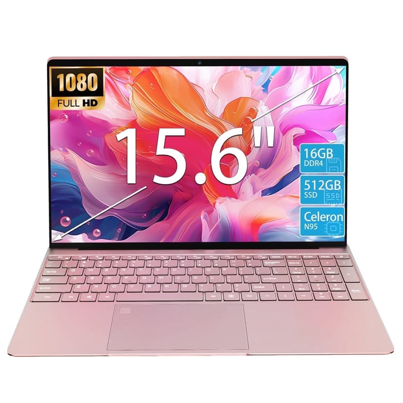 KurieTim 15.6" FHD Business Laptop, IntelN95 4 Cores, 16GB RAM, 512GB SSD, Windows 11 Pro,Rose Gold