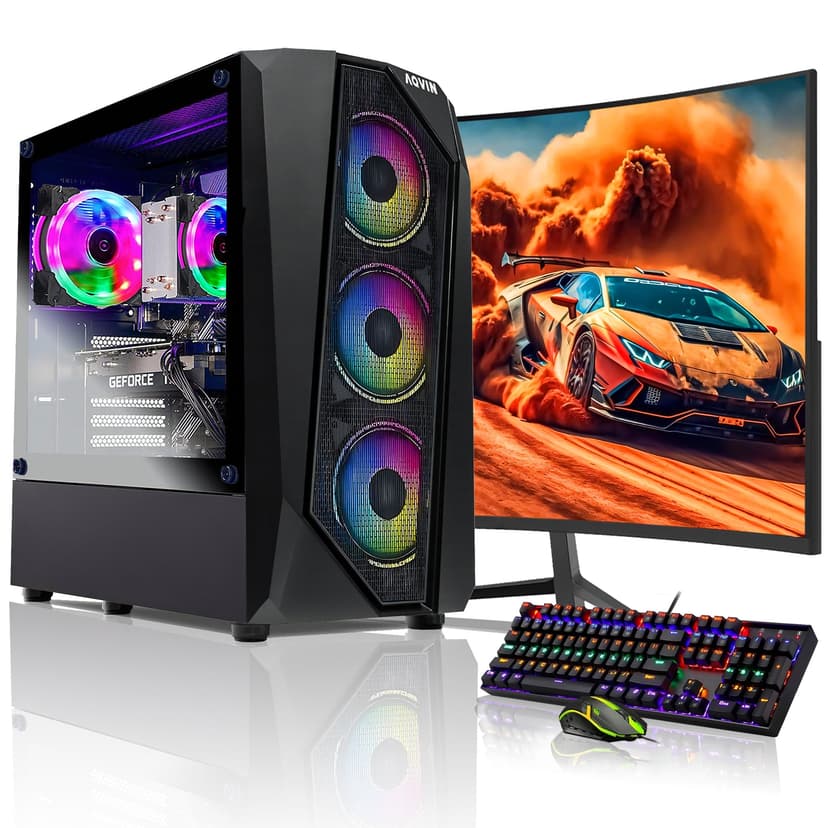 AQVIN AQ30 Gaming Desktop Computer PC | RTX 5050 8GB GDDR6 | 27-inch Gaming Monitor, Intel Quad-Core i7 Upto 4.60 GHz | 16GB RAM DDR4 | 1TB NVMe SSD | Windows 11 pro
