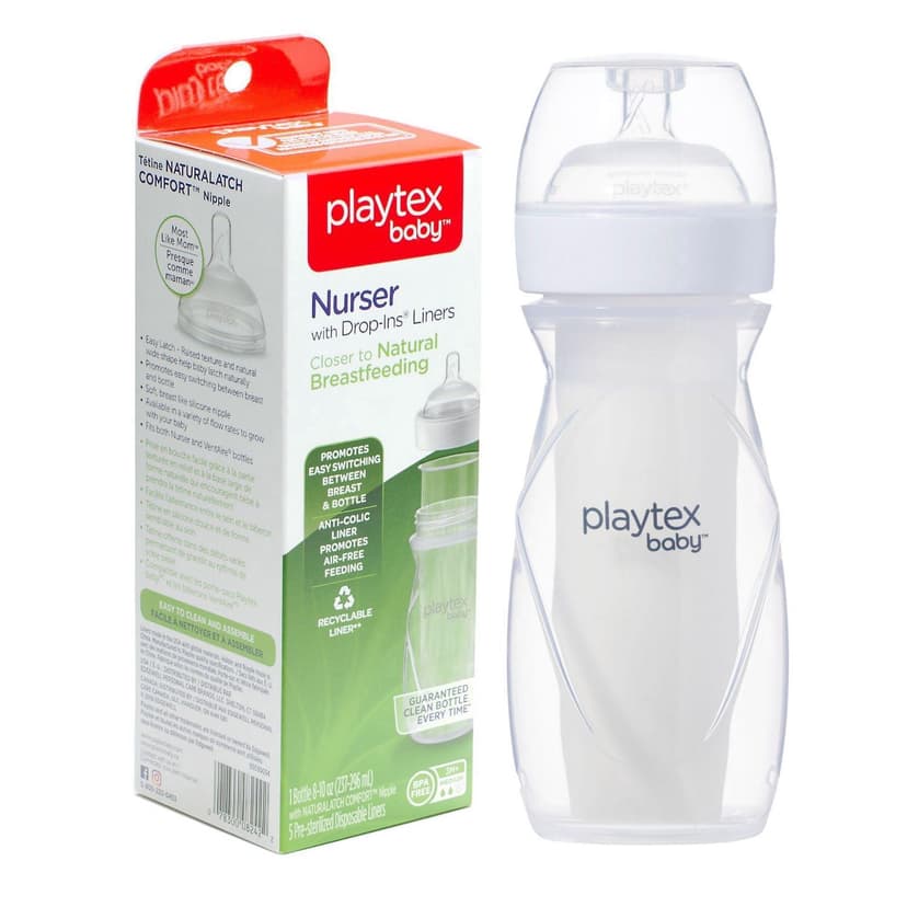 Playtex Baby® Anti-Colic, Reduce Gas, Air Free Nurser Bottle with 5 Pre-Sterilized Disposable Drop-Ins Liners, Closer to Breastfeeding, 8 ounce Bottle