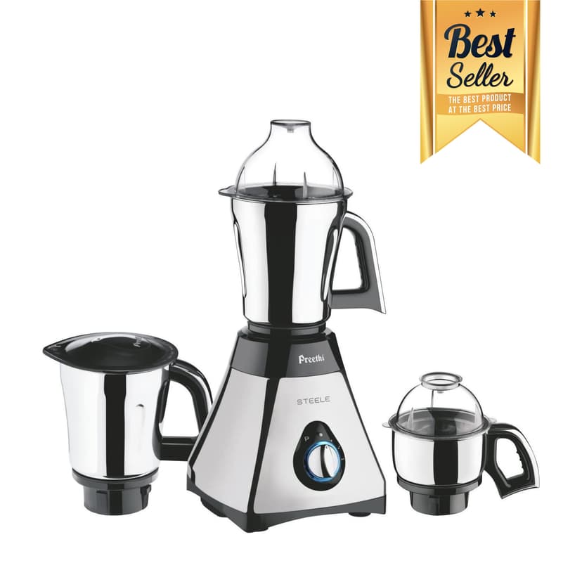 Preethi Steele Supreme 550W Blender Mixer Grinder, 110V, Stainless Steel Blades, 3 Jars for Grinding and Blending
