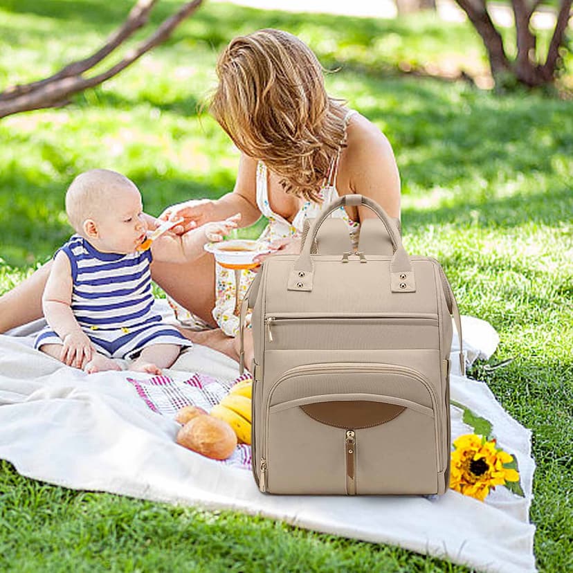 Diaper Bag, Waterproof Large Capacity Diaper Backpack, Multi-Functional Travel Bag with 14 Pockets for Newborn Essentials, Khaki