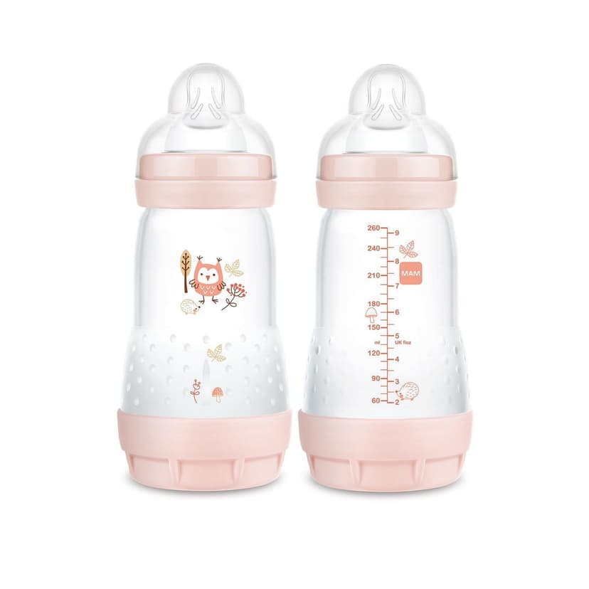 MAM Easy Start Anti-Colic Matte Baby Bottles, 2x9oz Bottles, Medium Flow Bottles with Silicone Nipple, Baby Bottles for Baby Girl