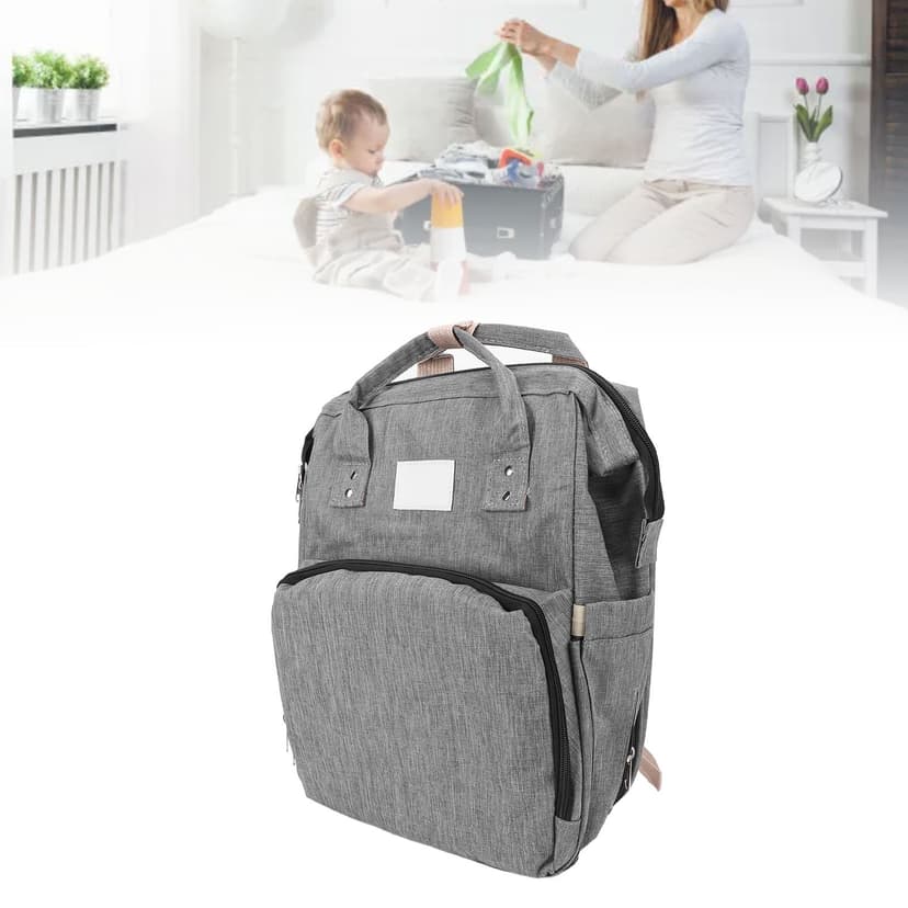 Baby Diaper Bag Backpack, Thickened Shoulder Strap Portable Water Proof Diaper Bag Collapsible Easy To Wash with Top Handle for Nursing Bottle Gray