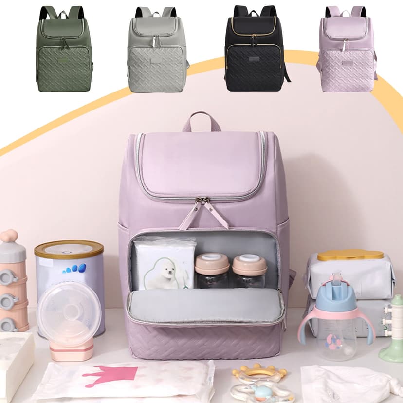 Large Capacity Mom Diaper Bag Backpack | Insulated Lunch Cooler Travel Bag for Mother & Baby | Multi-Pocket Waterproof Tote | 38x28x16cm | Gray, Black, Pink, Green | Organizer for Picnic, Commute