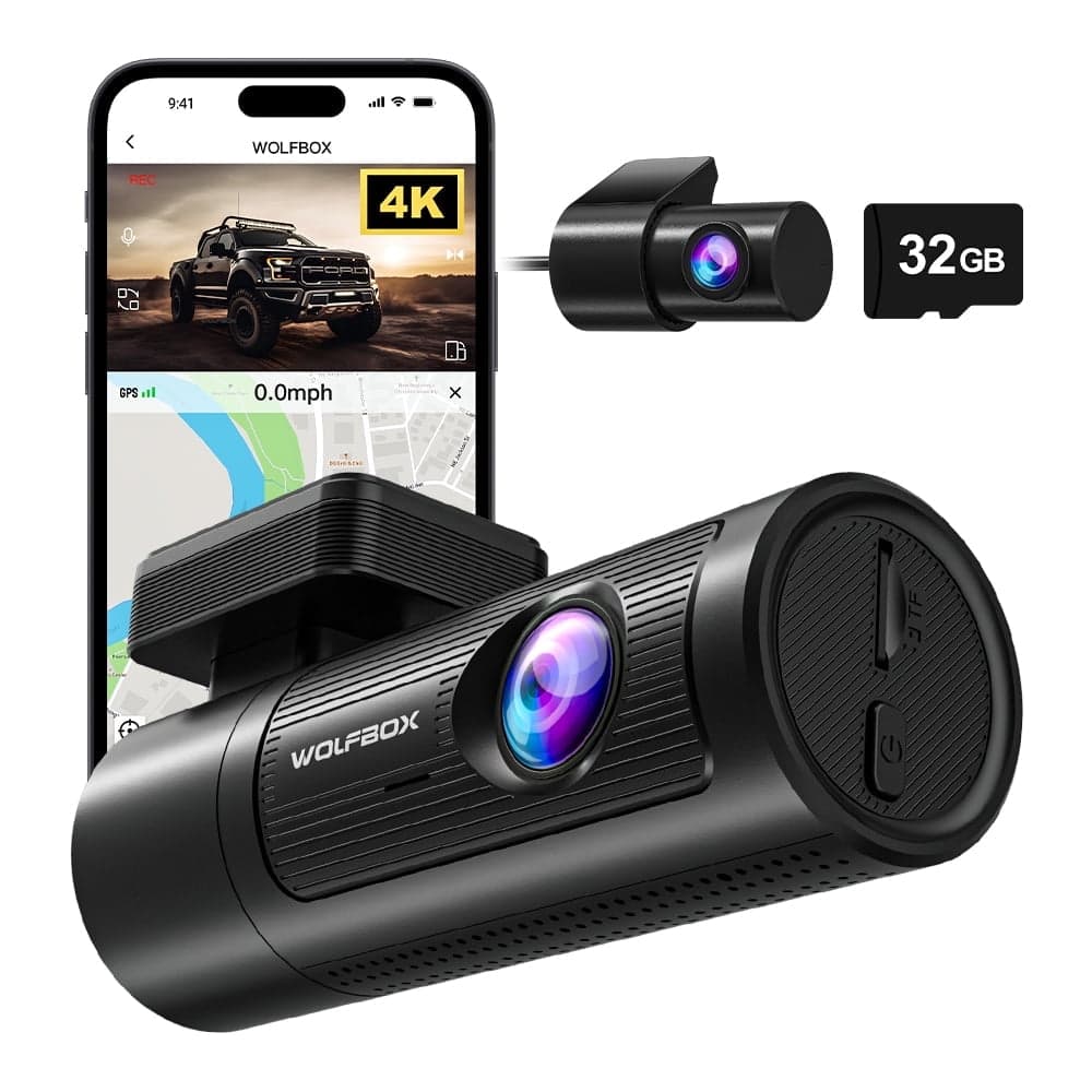 WOLFBOX Dash Cam Front and Rear with 4K UHD Front and 1080P Rear,GPS & WiFi,Car Dashcam with Night Vision, WDR, Free 32G Card, Loop Recording