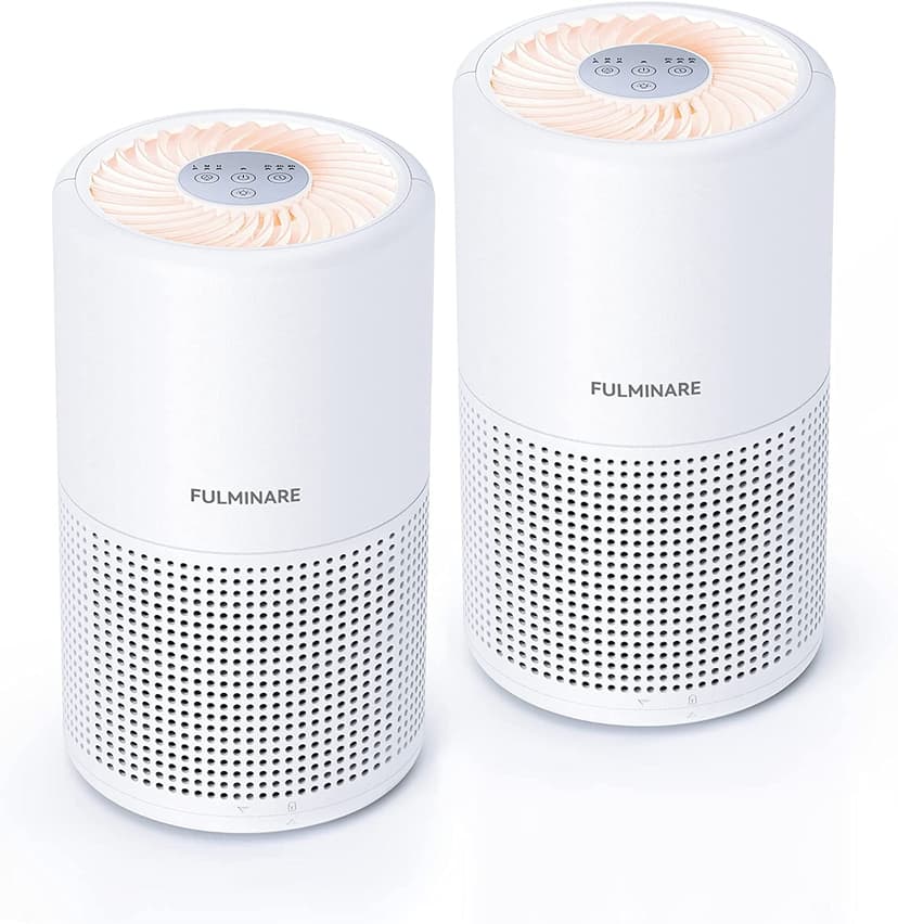 FULMINARE Bedroom Air Purifier - H13 True HEPA Filter, Quiet with Night Light (White) (2 Packs)